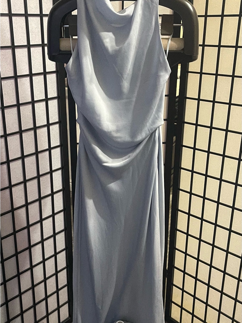 Jonathan Simkhai Light grey Satin Cowl Maxi Dress choker around the neck